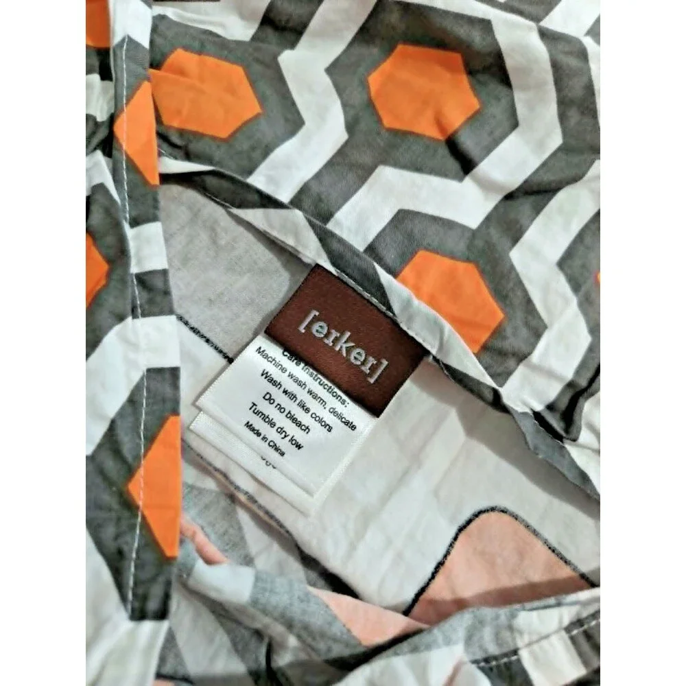 Eikei Set of 2 Pillow Shams Gray Orange Geometric Mid Century Modern 20x30 EUC